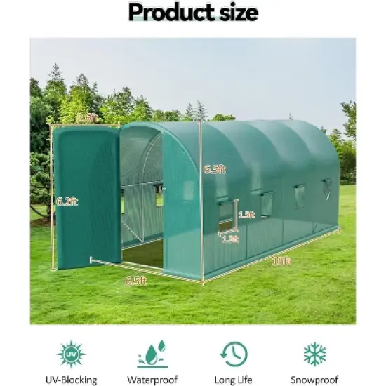 15x6.5x6.5ft Walk-in Greenhouse Tunnel Galvanized Steel Tunnel Greenhouse with Doors and Window,Garden Hot House for Home Gardening image {1}