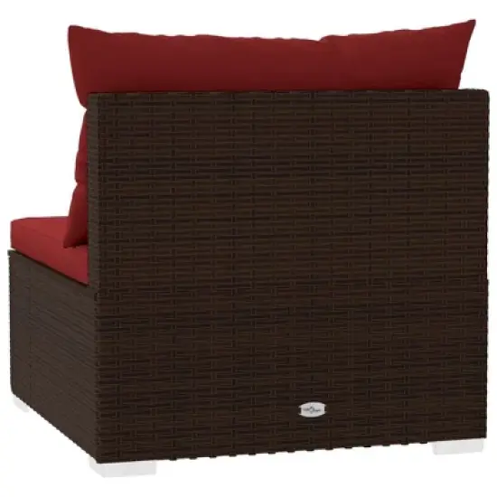 vidaXL Brown Patio Furniture Poly Rattan - Red Cushions - 3 Seats image {5}