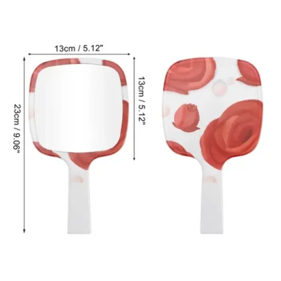 Unique Bargains Durable Square Handheld Mirror Red White 1 Pc image {1}