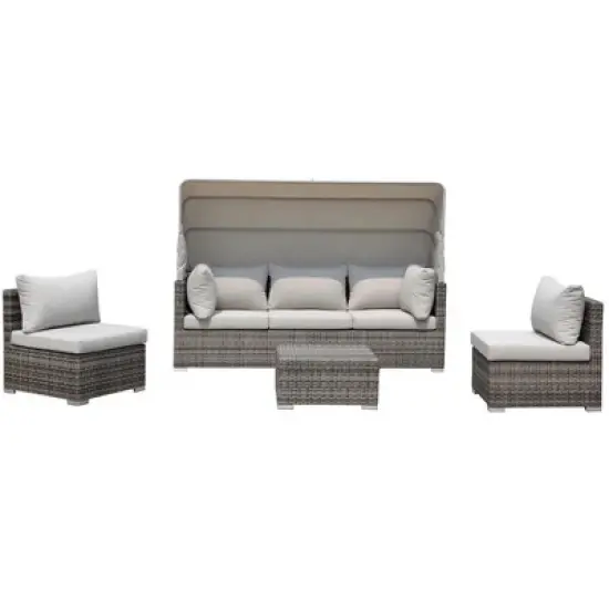 Courtyard Casual Taupe Aurora Outdoor Sectional to Daybed Combo with Canopy image {3}