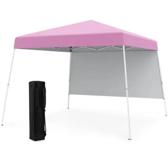 Costway 10 X 10FT Pop up Canopy Tent with 1 Sidewall, Portable Backpack, 4 Stakes Slant Leg Blue/White/Pinl/Gray image {12}