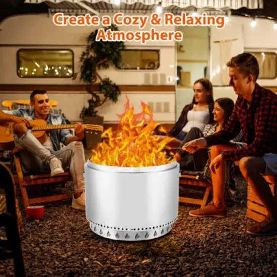 Stove Bonfire with Stand, 27 Inch Smokeless Firepit, 360&deg; Airflow & Removable Ash Pan, Stainless Steel Wood Burning Fireplace image {5}