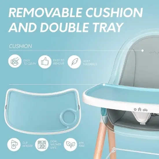 Children of Design Adjustable 6-in-1 Wooden Classic High Chair for Babies & Toddlers image {3}