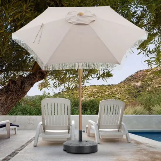 Ainfox 7.5ft Outdoor Tassel Patio Umbrella For Outdoor Table Umbrella,Market Umbrella with 6 Sturdy Ribs, with Push Button Tilt and Crank image {1}