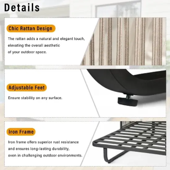 Whisen Outdoor Patio Daybed Rattan Daybed Outdoor Sunbed with Detachable Pillows image {6}