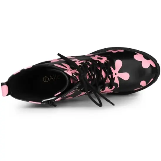 Allegra K Women's Printed Platform Round Toe Lace up Block Heel Combat Boots image {4}