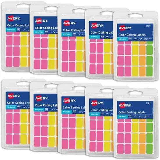 Avery Removable Color-Coding Stickers, 525 Per Pack, 10 Pack Assorted Colors, 5,250 Total (06721) image {3}