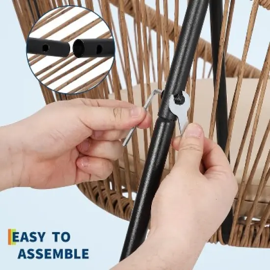 3 Piece Outdoor Seating Acapulco Chair Glass Top Side Table and 2 Chairs with Cushions PE Rattan All-Weather Patio Conversation Bistro Set image {4}