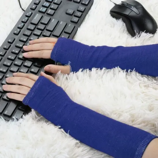 Unique Bargains Women's Tumbhole Elbow Length Knitted Arm Warmers Fingerless Gloves image {4}