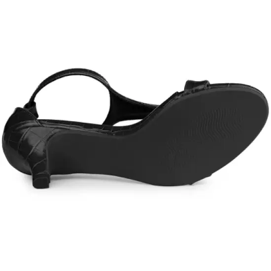 Allegra K Women's T Strap Croc Embossed Kitten Heel Sandals image {5}