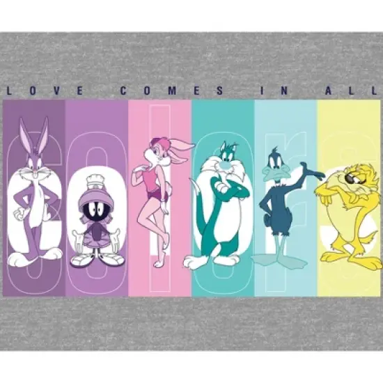 Looney Tunes Love Comes In All Colors Women's Heather Gray Graphic Tee image {1}