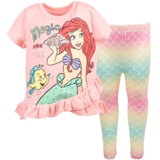 Disney Princess Moana Frozen Little Mermaid Rapunzel Jasmine Belle Girls T-Shirt and Leggings Outfit Set Toddler to Big Kid image {11}