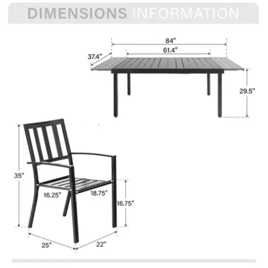 Captiva Designs 9pc Outdoor Patio Adjustable Steel Rectangle Dining Table & Metal Stackable Chairs image {12}