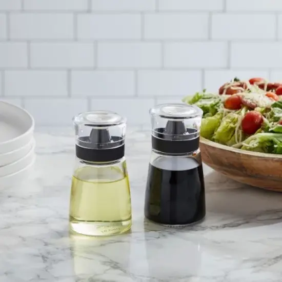 Juvale 2-Piece Small Olive Oil and Vinegar Dispenser Set - Glass Salad Dressing Cruet Bottles for Balsamic, Soy Sauce (5.5 oz) image {1}