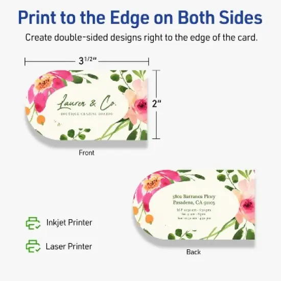 Avery Printable Arched Business Cards, Sure Feed Technology, 2" x 3-1/2", Matte Ivory Cardstock, Print-to-The-Edge, Laser/Inkjet Printable, 400 Total image {5}