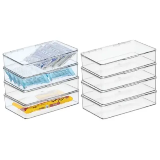 mDesign Plastic Kitchen Pantry/Fridge Storage Organizer, Hinge Lid 6 Pack, Clear image {11}