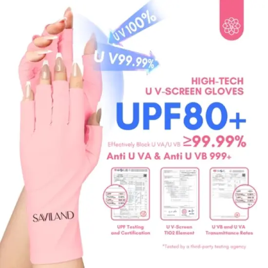 Saviland UV-Armor Gloves: UPF80+ Lab-Verified w/99.9% UV Block - Fingerless Gel Lamp Defense.(Light Pink) image {1}