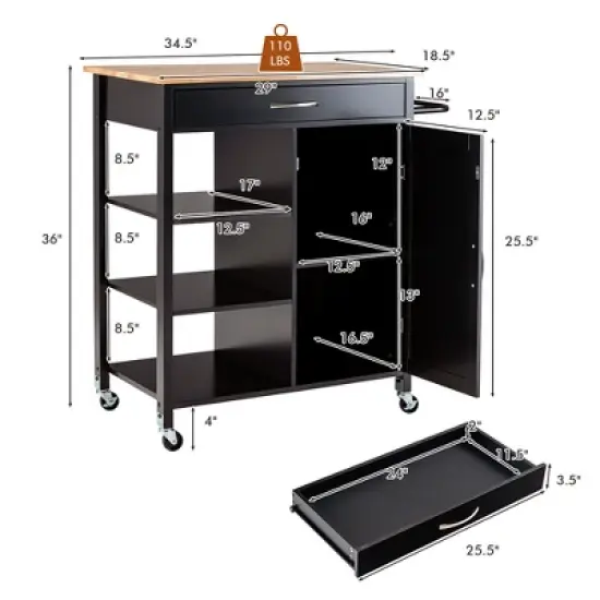 Tangkula Mobile Kitchen Island Cart Serving Utility Trolley Drawer Shelf Towel Rack image {4}