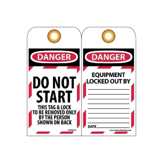 National Marker Lockout Tags; Lockout Danger Do Not Start. . . 6X3 Unrippable Vinyl LOTAG14 image {1}