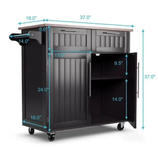 Costway Rolling Kitchen Cart Island Heavy Duty Storage Brown Trolley Cabinet Utility Modern image {1}