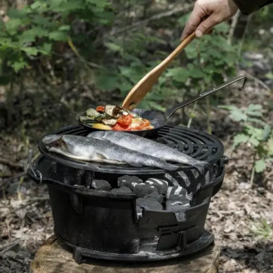 Petromax Cast Iron Fire Grill and Dutch Oven Cooker with Handle for Easy Transport Outdoor Cooking, 16.5 inch diameter image {4}