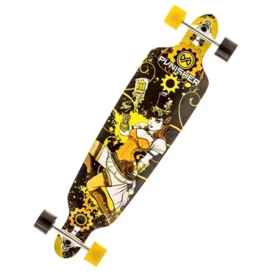 Punisher Skateboards Steampunk Drop-Through Canadian Maple Longboard Skateboard with Concave Deck, Yellow/Black, 40-Inch image {5}