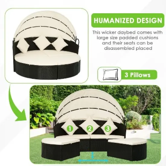 FDW Modern Outdoor Round Daybed with Retractable Canopy​, khaki image {2}
