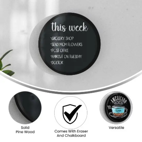 Merrick Lane Set of 2 Round Magnetic Chalkboards with Erasers and Chalk and Solid Wood Frame image {5}