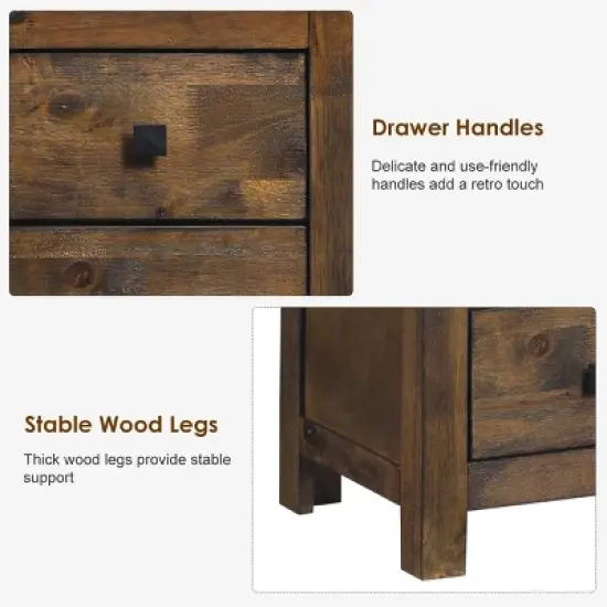Costway Nightstand Bed Sofa Side End Coffee Table Wood 2 Storage Sliding Drawers Bedroom image {7}