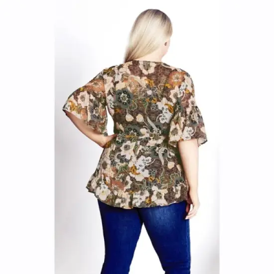 Women's Plus Size Harlow Frill Tunic - brown floral | ARNA YORK image {1}
