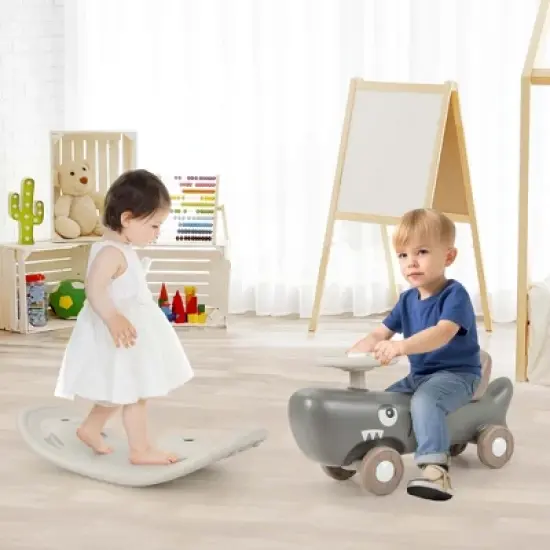 Costway Convertible Rocking Horse & Sliding Car with Detachable Balance Board Dark Gray/White image {3}
