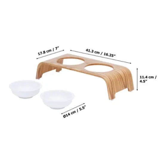 Teamson Pets Billie 4.5 Inch Tall Elevated Ash Wood Pet Food and Water Feeder Stand with Non-Slip Grips and Ceramic Dishwasher Safe Bowls, Brown image {3}