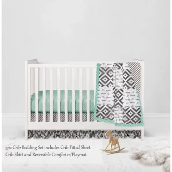 Bacati - Love  Gray Mint 3 pc Crib Bedding Set image {2}