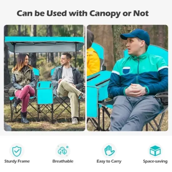 Costway Portable Folding Camping Canopy Chairs w/ Cup Holder Cooler Outdoor Turquoise image {4}