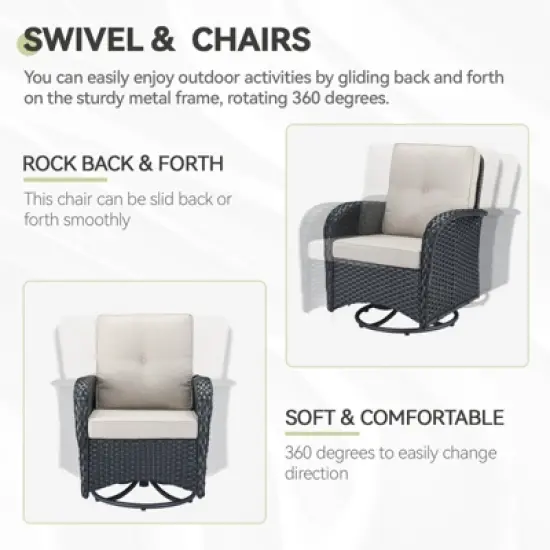 Outdoor 3-Seat Sofa Swivel Chair Table with Ottomans image {2}