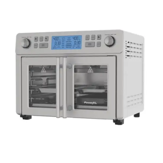 PowerXL SmartSynx 1750W Duplex French Door Toaster Oven and Air Fryer: Stainless Steel Countertop, 25L Capacity image {1}