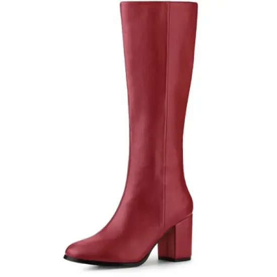 Allegra K Women's Round Toe Block Heels Knee High Boots image {10}