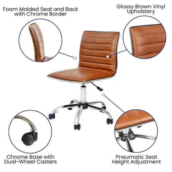 Flash Furniture Low Back Designer Armless Ribbed Swivel Task Office Chair image {10}