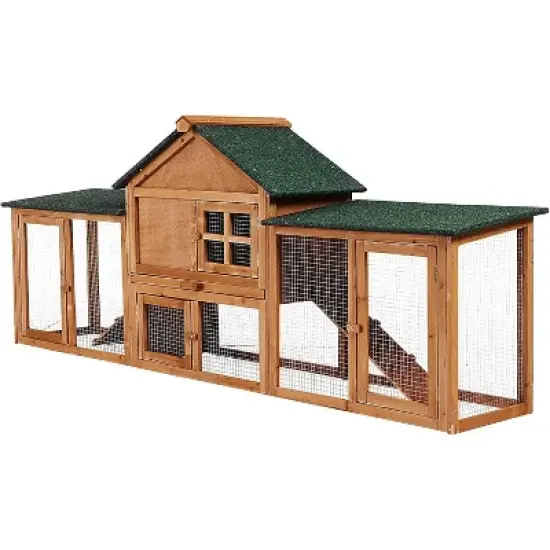 Acekool Chicken Coop with Run, 2-Tier Yellow Wooden Hen House, Large Waterproof Outdoor Poultry Cage, Double Doors, Removable Tray, 82.7'' image {2}