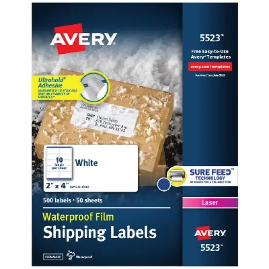 Avery Waterproof Labels with UltraHold Permanent Adhesive, 2" x 4", 500 Labels for Laser Printers (5523) image {9}