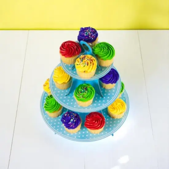 Slickblue Cupcake Tower Stand &ndash; Blue or Pink Cardboard, 3-Tier Party Dessert Display for Birthdays image {1}