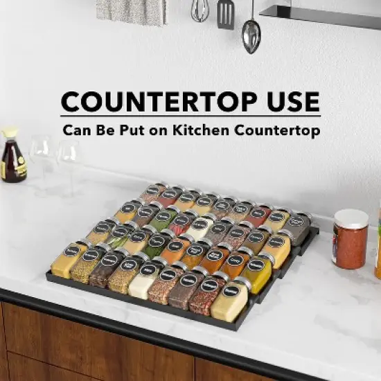 Spice Drawer Organizer with 36 Glass Spice Jars, 386 Labels, for Kitchen Drawers,Black image {4}