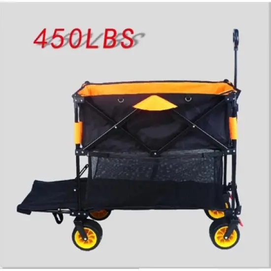 Gulches Extra Long Folding Wagon Cart - Black & Orange, 52.7"L x 19.7"W x 50.9"H, 450lbs Capacity image {1}