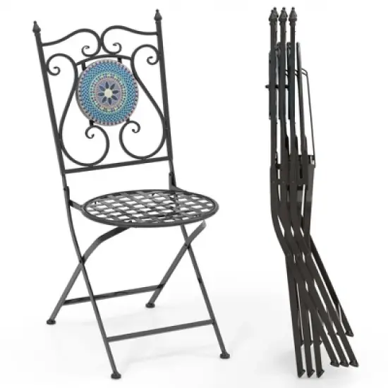 Costway Set of 2/4 Mosaic Chairs for Patio with Decorative Backrest Heavy-Duty Frame image {9}