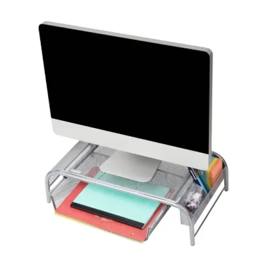 Mind Reader Network Collection Metal Mesh Monitor Stand with Desk Organizer Silver image {2}