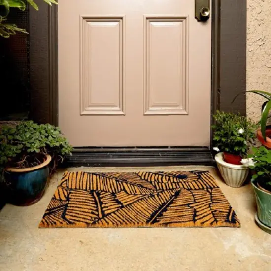 Juvale Boho Themed Leaf Coir Door Mat Welcome Doormat Indoor Outdoor Nonslip Front Rugs 17"x30" image {1}