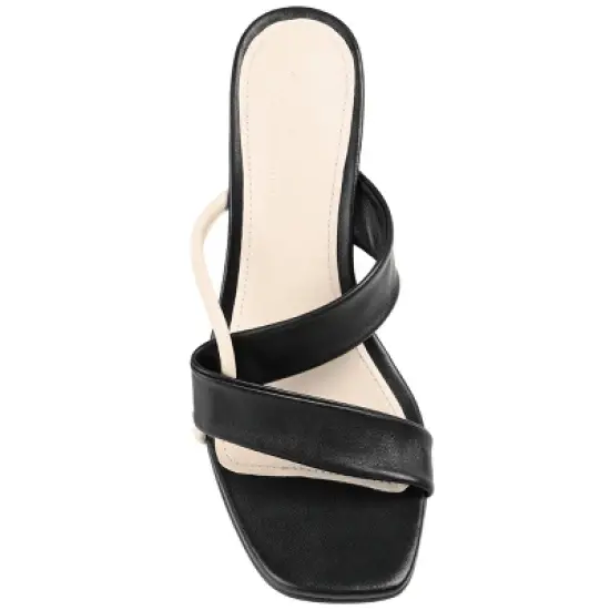 Journee Signature Womens Genuine Leather Jossette Slip On Block Heel Open Square Toe Sandals image {3}