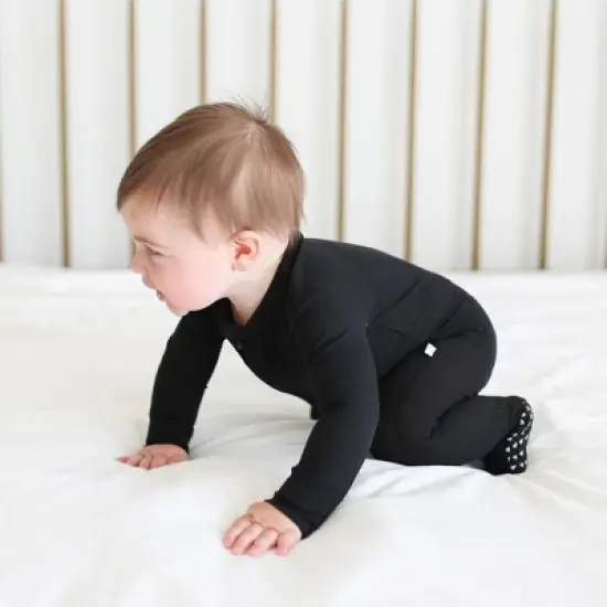 Infant Black Rib Footie Zippered One Piece - Posh Peanut image {4}