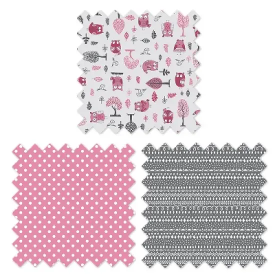 Bacati - Owls Pink/Gray Girls Cotton Long Crib Rail Guard Cover image {3}