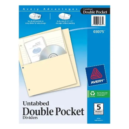 Avery Double Pocket Dividers Untabbed Beige 5/Pack (03075) 462804 image {6}